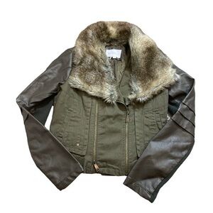 BCBGeneration Olive Green Fur Military Jacket